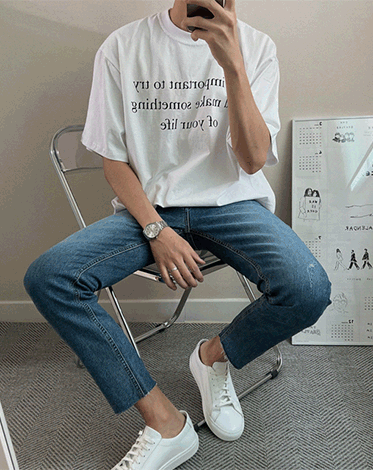 [SET] 라이프 레터링 티셔츠 + 에롱 21 커팅 청바지